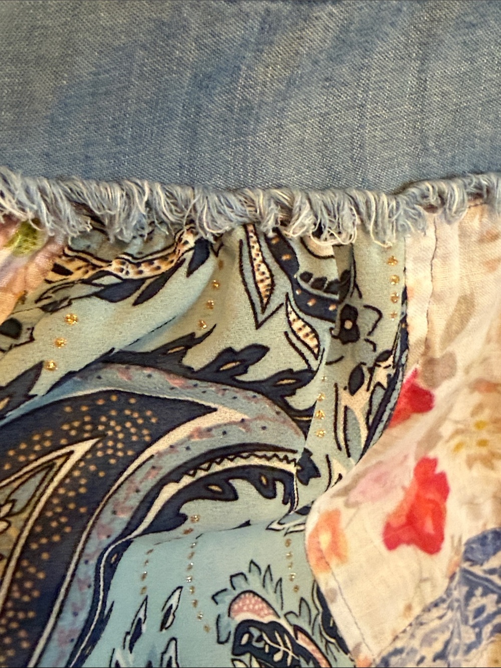 ๐๐๐BOGOHO๐๐๐John Mark Blue Denim Patchwork Button-Down Top-S - Picture 7 of 16